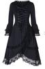 Amazon Vestido Midi Feminino Novo Explosões Retrô Manga Longa Renda Babados Camadas