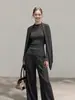 Outono Novo Francês Elegante Temperamento Textura Listras Verticais Emagrecedor Manga Longa Tricô com Cachecol para Mulheres