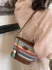 Bolso de Paja 2026 Verano Nuevo Gran Capacidad Moderno Versátil Tejido de Hombro Cruzado Informal Tipo Cubeta Transfronterizo