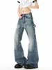 Calça jeans flare de comprimento total estilo retrô americano para homens, roupa de trabalho de verão, estilo high street, casual e estilosa, corte solto, emagrecimento, calça versátil de perna reta