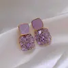 Novos Brincos de Tarraxa 2024 Estrela de Strass Roxa Óleo Drip Geométricos Nicho Temperamento Alto Padrão Luxo Leve