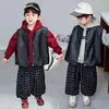 Conjunto de Primavera para Niños: Sudadera con capucha, Chaleco de cuero, Conjunto de tres piezas, Estilo coreano, Conjunto infantil genial y elegante, Ropa de bebé moderna
