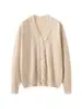 Cárdigan de Cachemira para Mujer 100% Cachemira Pura Otoño e Invierno Nuevo Cuello en V Tejido Cómodo Suave Cera Encaje Suéter Chaqueta