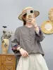 Camisa de Fio de Algodão de Camada Dupla para Primavera e Outono, Artística e Fresca, Solta, Casual, com Gola Alta, Manga Longa, Camada Base, Roupa de Exterior