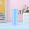 Fabricantes transfronterizos taza de plástico creativa de doble capa estudiante verano con popote portátil gran capacidad PS taza de durián atada