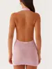 Vestido Europeo y Americano de Cuello Halter con un Toque de Lujo para Mujer, Vestido Mini Casual de Amazon, Vestido de Verano con Calados para Vacaciones en la Playa