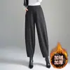 Calças Harem de Lã com Estampa Paisley para Mulheres, Novas Calças Afuniladas Elegantes de Cintura Alta para Outono/Inverno, Calças Cropped com Forro de Fleece