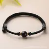 Pulsera de hilo rojo tejida a mano con cuentas de cristal de obsidiana, pulsera ajustable para hombres y mujeres