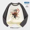 Nuevo Estilo Camiseta Casual de Algodón para Niños con Dibujos Animados, Cuello Redondo, Manga Larga, Manga Raglán, Corte Holgado, Bloques de Color, para Niños Mayores, Manga Corta