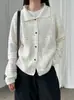 Cárdigan de Punto de Algodón Puro Hueco Vintage con Cuello de Solapa, Nuevo Top Abrigo Suéter Largo de Manga Larga Holgado Vintage