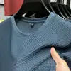2025 Nuevo Verano Delgado Elástico Malla de Caña de Bambú Seda Helada Camiseta Manga Corta Cuello Redondo Media Manga Camiseta Interior para Hombre Verano