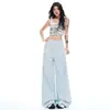 Jeans Vintage de Corte Reto, Calça Larga de Comprimento até o Chão, Calça Longa Larga Solta Estilo Americano Feminina, Fashionável e Tendência para o Dia a Dia