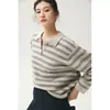 Suéter de punto de cachemira a rayas color block de cuello polo retro de alta gama para mujer, versátil y de corte holgado para principios de otoño y ropa de trabajo
