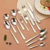 Elegante Juego de Cubiertos de Acero Inoxidable Serie 304 Cuchillo para Bistec Tenedor Cuchara Hotel Hogar Cuchara de Postre Tenedor de Fruta