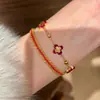 Pulsera Roja de Año Nuevo de Plata de Ley S925 con Ojo de Gato y Trébol de Cuatro Hojas Cortado con Láser CNC, Joyería de Diseño de Lujo Ligero, Moderna y Versátil