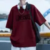 Camiseta de Algodão Pesado 220g Manga Curta Cor Vinho para Homem Verão 2026 Nova Casual Americana High Street Camiseta de Corte Amplo