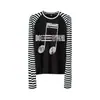 Camiseta Raglan Leve Sub-Sônica Listrada Desgastada de Manga Longa Estampada Listrada para Homens e Mulheres Camada Base Streetwear Solta