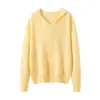 Estilo Suave e Intelectual|Sudadera con Capucha de Punto 100% Cachemir Puro para Mujer, Sudadera con Cuello en V, Suéter Base