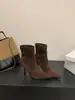 Botines elegantes de tacón alto de aguja de gamuza estilo francés, ajustados, elásticos, clásicos y delicados para otoño, con un ambiente vintage relajado