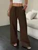 Pantalones Casuales de Pierna Ancha para Mujer de Color Sólido con Textura, Cintura Nudada y Bolsillo Diagonal, Novedad Verano 2026 Transfronterizo