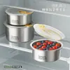 Contenedor de almacenamiento de alimentos de acero inoxidable 304 con anillo de tracción redondo, fiambrera con temporizador para uso doméstico, calentamiento en microondas, caja de almacenamiento sellada para refrigerador