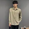Camisa Jacket Casual Simple de Bajo Perfil con Solapa, Mangas Largas Caídas, Corte Holgado Retro, Favorecedora para la Figura, Hombres, Otoño Invierno