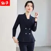 Conjunto de dos piezas para mujer para otoño, blazer de manga larga de doble botonadura ajustado, pantalones y falda, atuendo profesional, venta al por mayor transfronteriza