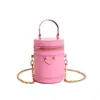 Mini Bolso Patchwork Estilo Nuevo Exquisito Bolso Redondo Cilíndrico Cadena Cubo de la Suerte Billetera para Monedas Color Sólido Cadena Cruzada Bolso Cruzado para Mujer