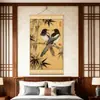 Bambu da Dupla FortunaPintura de Parede Estilo Chinês Novo para Sala de Estar Parede de Fundo do Sofá, Pintura Decorativa em Rolo com Pegas e Bambu