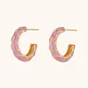 Moda Europea y Americana Nicho Elegantes Pendientes de Gota de Aceite Acero Inoxidable Chapado en Oro de 18K Color Caramelo Rueda Forma de C Pendientes de Malla para Mujeres