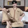 Pijama de Hombre Verano Algodón Manga Corta Cárdigan 2025 Nuevo Estilo Japonés Kimono Ropa de Casa para Hombres Jóvenes Gama Alta