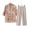 Verão da mãe novo terno elegante camisa calças moda meia-idade verão chinês duas peças estilo nacional top