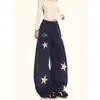Pantalones Deportivos de Chándal con Bordado de Estrella Retro Americano para Mujer, Otoño e Invierno, Estilo Holgado Perezoso, Adelgazantes, Pierna Ancha, Casual, de Largo Completo