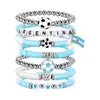 Pulseira Empilhável de Argila Macia Multicor Mais Vendida na Amazon com Pingente de Liga e Letras em Acrílico Conjunto de Pulseiras Elásticas