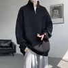 Suéter con media cremallera para hombre, estilo coreano, corte holgado, jersey sencillo con cuello camisero, top de punto liso de alta gama
