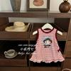 [Xiaoxian Limón Siete] ¡Bubu Lindo! Vestido tipo chaleco a rayas de dibujos animados casual y elegante para niña de jardín de infantes