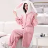 Pijama de Veludo Coral para Mulheres no Outono e Inverno, Conjunto Espesso e Quente para Casa, Roupa de Casa de Flanela de Inverno para Mulheres