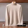 Suéter de cachemira de color liso para hombre, jersey de cuello alto, adecuado para ropa casual de negocios de mediana edad, camiseta base de punto suave y cálida