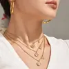 Corrente de Clavícula Estilo Coreano Mais Vendida Cruzada Aço Inoxidável Banhado a Ouro 18k Pingente de Coração com Zircônia Colar de Clavícula Joias para Mulheres