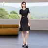 Vestido Negro Profesional para Mujer 2025 Nuevo Verano Manga Corta Cintura Estilizadora Aspecto Ropa de Trabajo Elegante Estilo Hepburn Falda