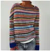 Amazon Europeo y Americano Nuevo Suéter para Mujer Wish Más Vendido Cuello Redondo Combinación de Colores Suelto Moda Jersey Tejido