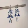 Pendientes de zircón de mariposa azul fresco, diseño de nicho, de alta gama, exquisitos, modernos, pendientes para mujer gentiles y elegantes