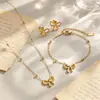 Nuevo Pulsera de Acero de Titanio con Lazo y Perlas Estilo Dulce Princesa Fugitiva para Mujer, Conjunto de Collares Sencillos de Moda y Versátil