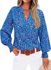 Camisa holgada de manga larga con estampado floral bohemio para mujer, camisa holgada con cuello en V para mujer transfronteriza teum
