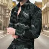 Camisa Casual Masculina de Manga Longa com Gola, Estampa Digital 3D, Padrão Moderno, Lançamento Primavera 2026, Europeia e Americana, Transfronteiriça