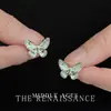 Brincos Vintage com Esmalte Drip Gradiente Verde Borboleta Zircônia Brincos Artísticos Dinâmicos Estilo Floresta para Mulheres