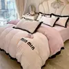Conjunto de Cama de Algodão Lavado Coração Delicado Quatro Peças Estilo Princesa Super Macio Roupa de Cama para Dormir Nu Lençóis de Cama Lençóis de Cama Capa de Edredom Universal para Todas as Estações