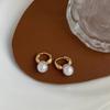 Aretes de Tuerca Exquisitos de Nácar de Concha de Nicho Estilo Coreano, Puños para Oreja Doble Cara, Diseño Geométrico Sencillo y Elegante Chapado en Oro Cobre