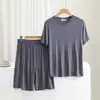 Conjunto de pijama fino de algodão com toque fresco para o verão, manga curta, plus size, modelagem solta, para casa, tamanho grande para homens