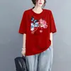 Fornecimento Transfronteiriço Camiseta de Manga Curta 100% Algodão Estampa Floral 2026 Verão Novo Estilo Europeu Tamanho Grande Elegante Soltinho